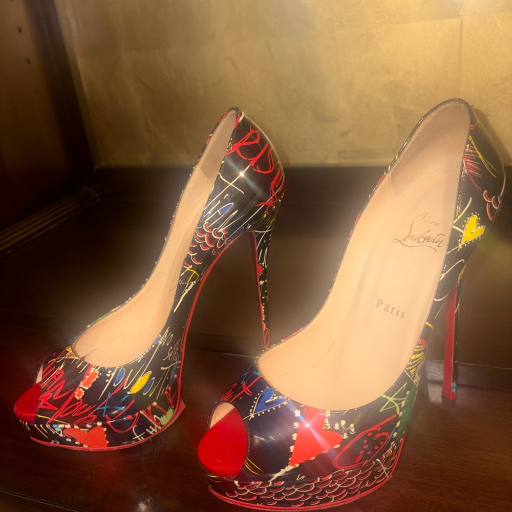 Christian Louboutin Multicolor Peep-Toe Heels